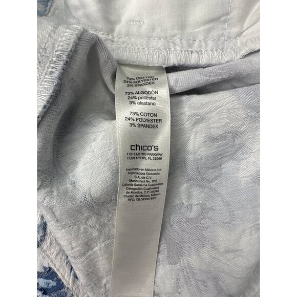 Chico’s White Ankle Jeans Blue Flowers Lightweight Pockets Size 10 - Picture 7 of 8